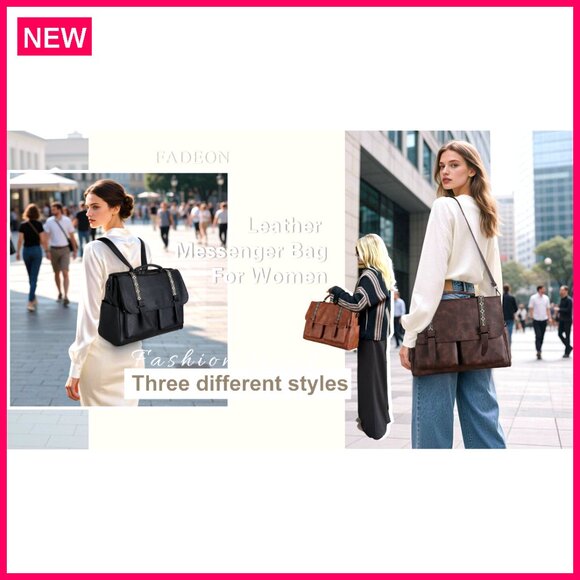 Large Leather Messenger Bag Convertible Backpack Laptop Briefcase Multi Pocket - Picture 8 of 8